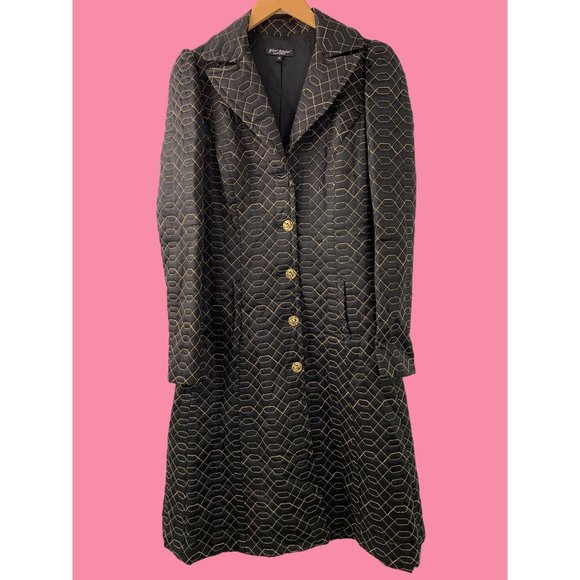 VTG Betsey Johnson New York Silk Fit & Flare Black Gold Coat Size 10 Dress 6604 - Picture 3 of 14